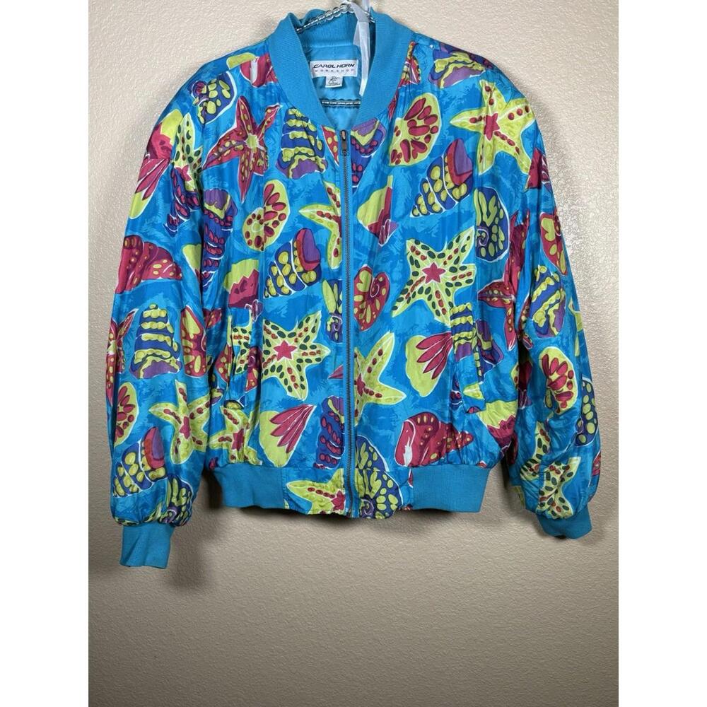 Vtg Carol Horn Bomber Jacket Size L Silk 80s Retro All‎ Over Print Hip Hop